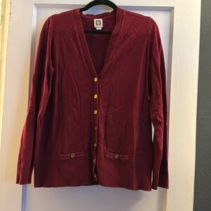 Anne Klein, Large, button up cardigan, maroon, gold